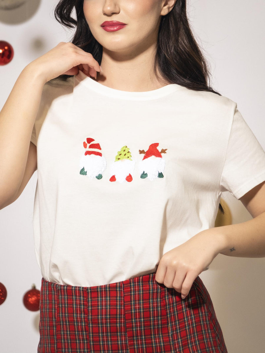 T-Shirt Vicolo bianca con gnomi natalizi RS0453 UNI Vicolo 