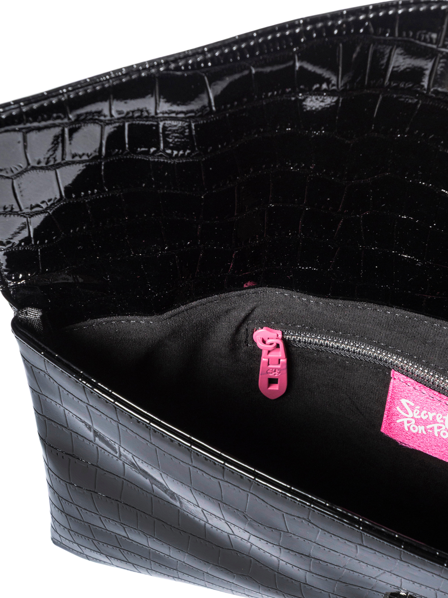 Pochette "Marlene "Clutch" Secret Pon Pon nera effetto coccodrillo MARLENE CLUTCH BLK Secret Pon Pon 