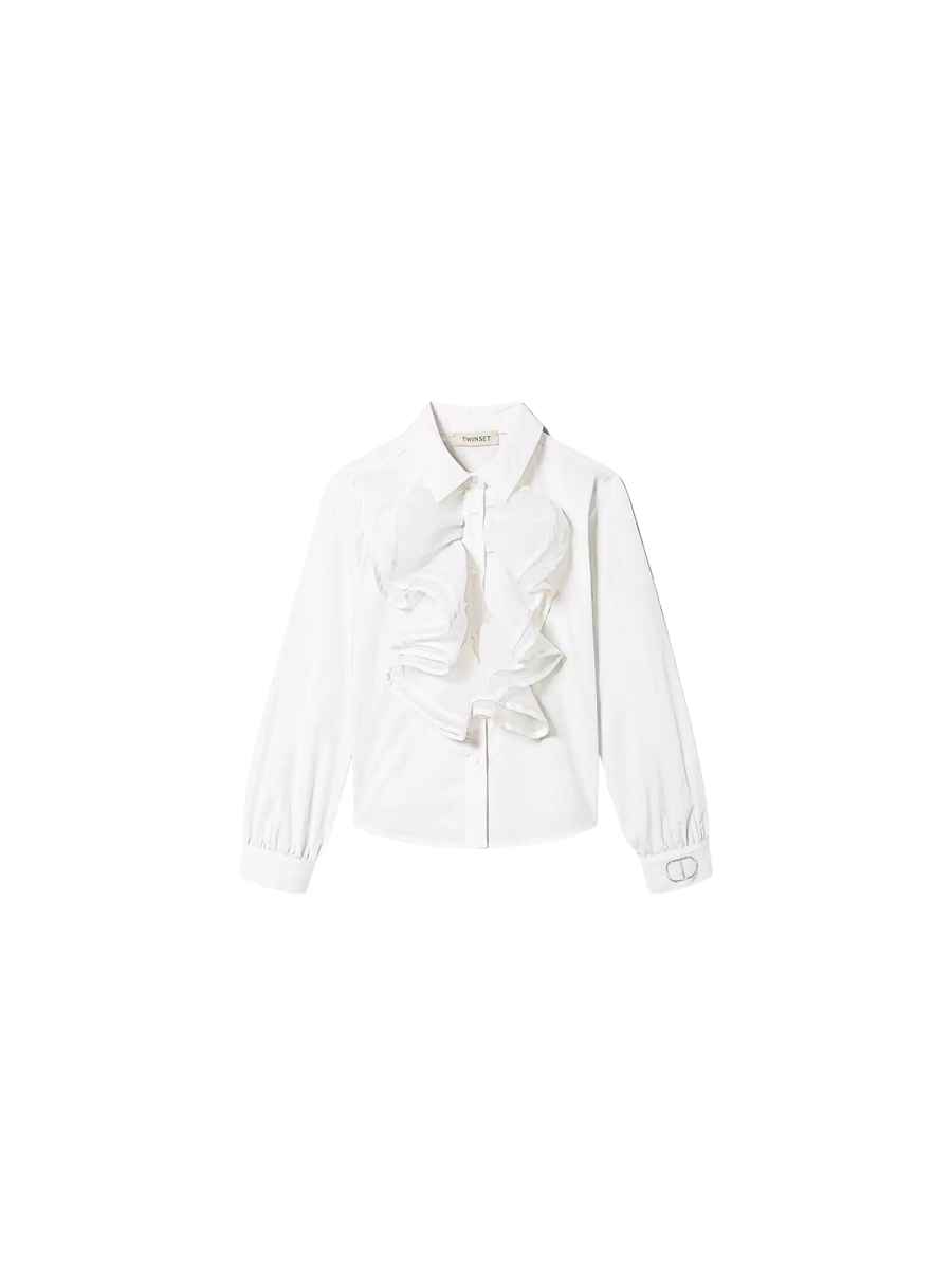 Camicia bianca in popeline con rouches 232GJ2101 00526 Twinset 