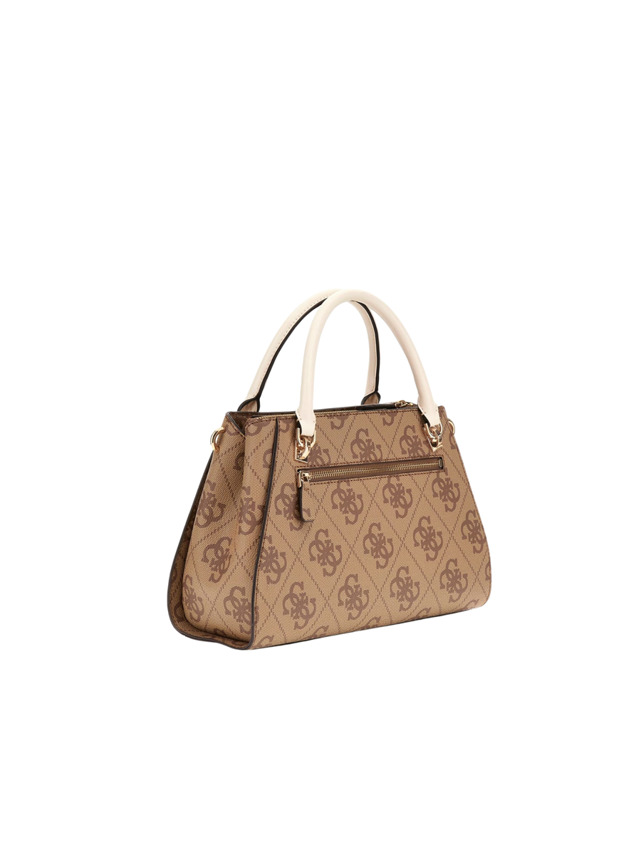 Borsa a mano Guess marrone con bande verticali bianche e logo centrale HWOS9672070 LTL Guess 
