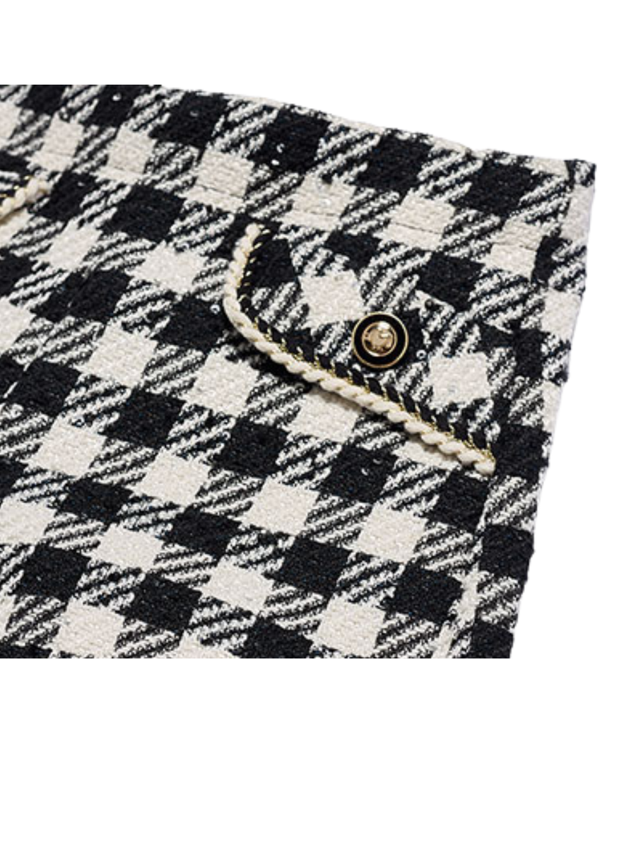 Shorts in tweed pied-de-poule Abel & Lula nero con frange 5716 Nero Abel & Lula 