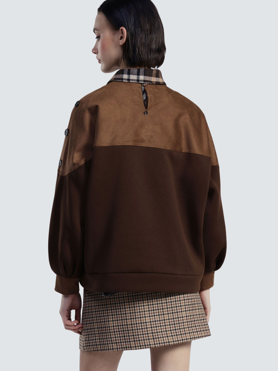 Felpa color block Dixie cioccolato con bottoni sulle spalle FAQAKNDA CIOCCOLATO Dixie 