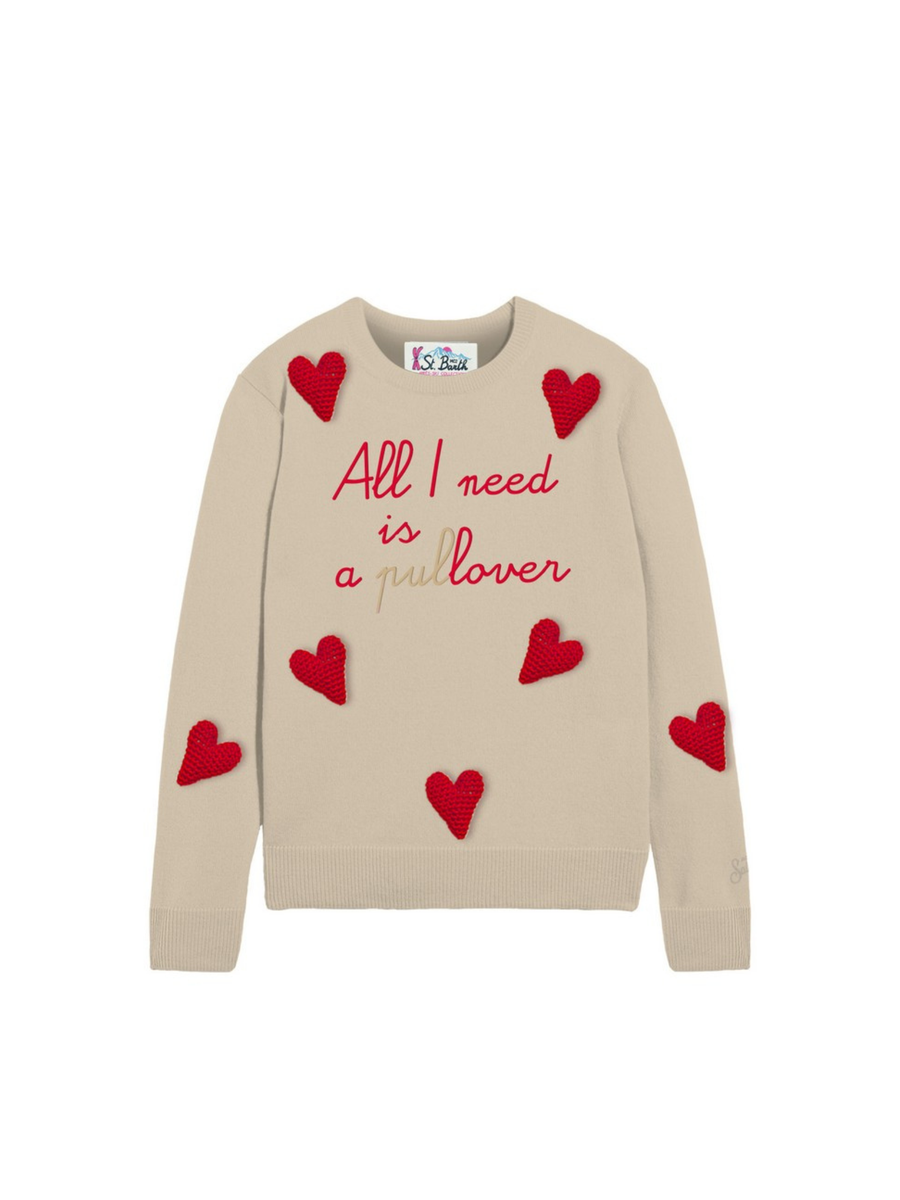 Maglione "18 emb" Saint Barth beige con scritta "All i need is a pullover" QUE0010 00671I MC2 SAINT BARTH 