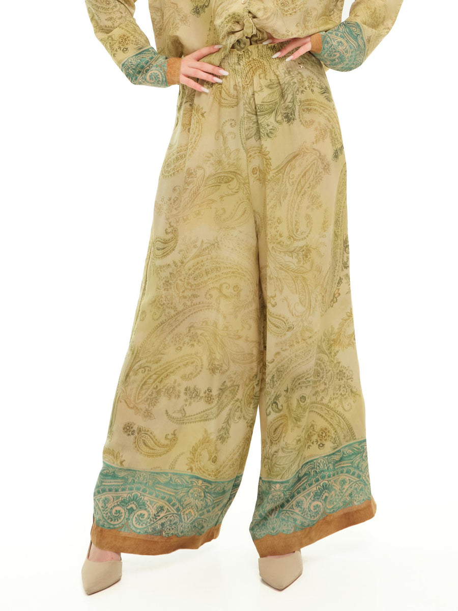 Pantaloni Souvenir a palazzo fantasia in verde M1498 MULTI Souvenir 