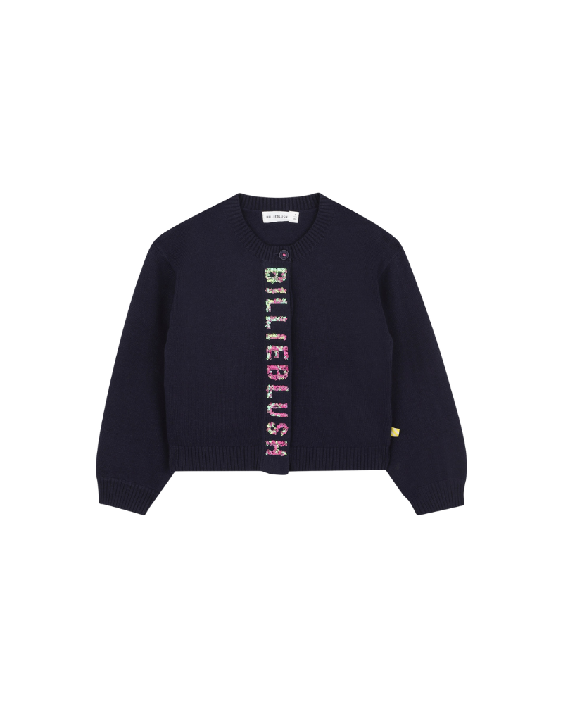 Cardigan Billie Blush blu navy con logo glitterato multicolore U21372 85T Billie Blush 