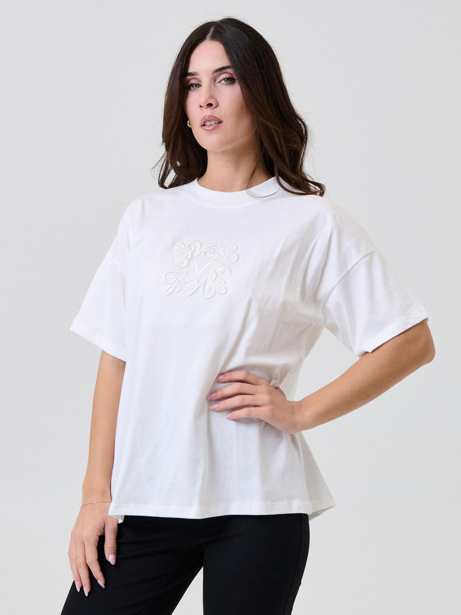 T-Shirt Vicolo bianca con ricamo tono su tono RF0122 BIANCO Vicolo 