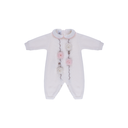 Tutina in tricot Marlù rosa e panna con ricamo florale in rilievo IN2510 C23P38 Marlù 