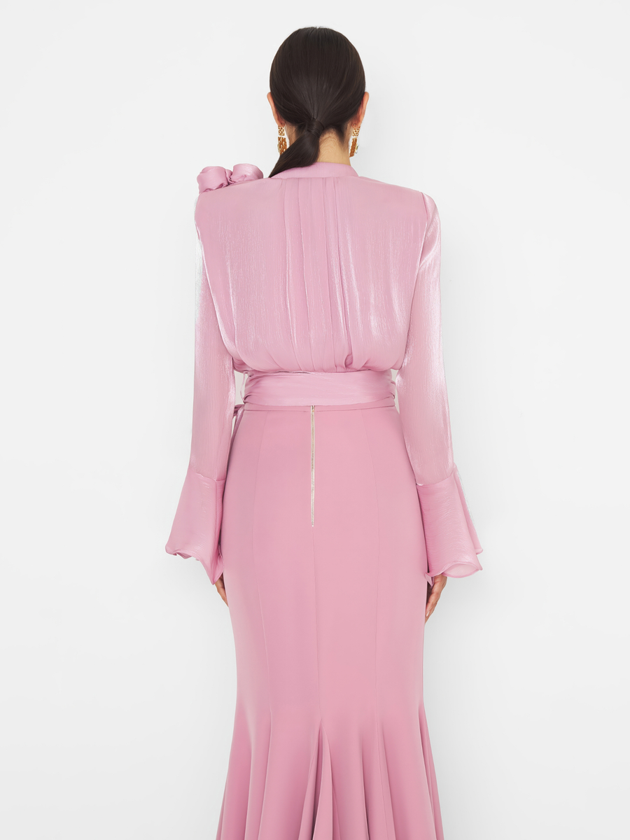 Camicia satinata Silence Limited rosa con fiocco 3D CA7023 OURPINK Silence Limited 