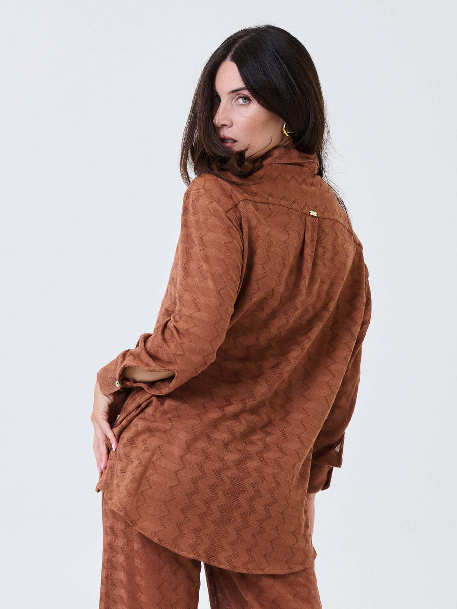 Camicia over Pho Firenze arancione sierra semi trasparente con motivo a zig zag 4324036 SIERRA PHO FIRENZE 