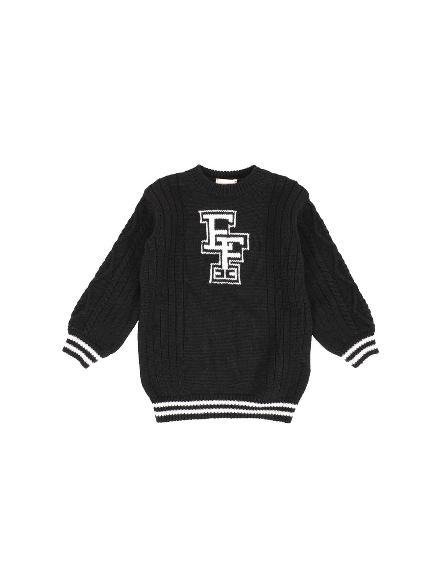 Abito Elisabetta Franchi in lana nero con logo bianco EGAB183 D062 Elisabetta Franchi 