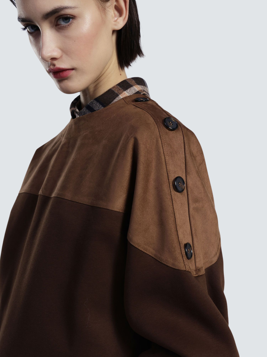 Felpa color block Dixie cioccolato con bottoni sulle spalle FAQAKNDA CIOCCOLATO Dixie 