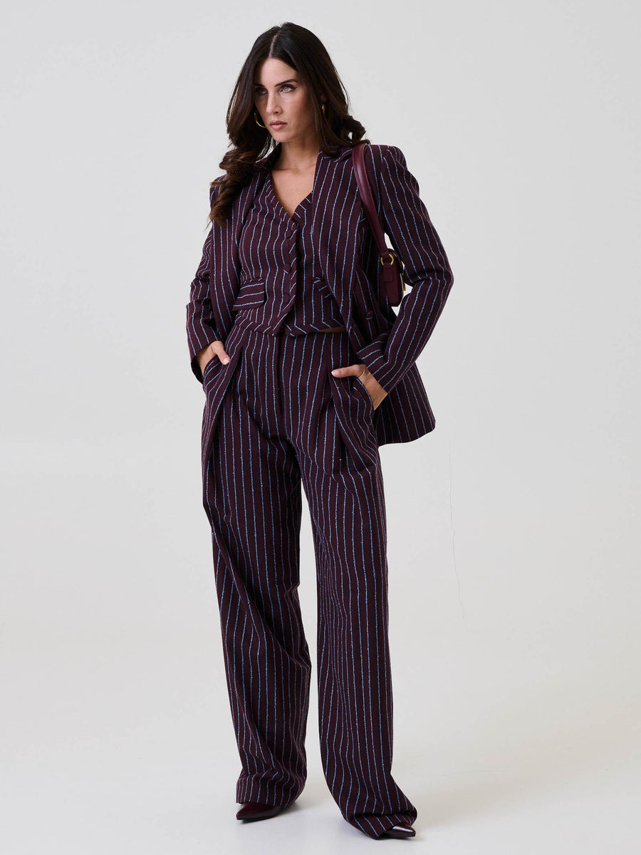 Pantalone con pences Bohemian Vì bordeaux a righe azzurre SDBO2018 BORDEAUX Bohemian V 