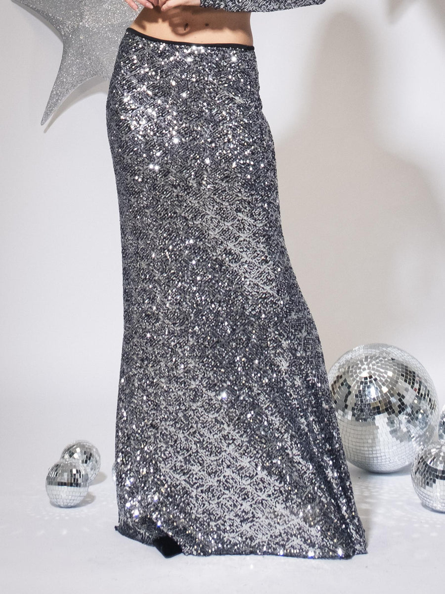 Gonna lunga Haveone modello sirena nera con pailettes argento GMAM067 GRIGIO Haveone 