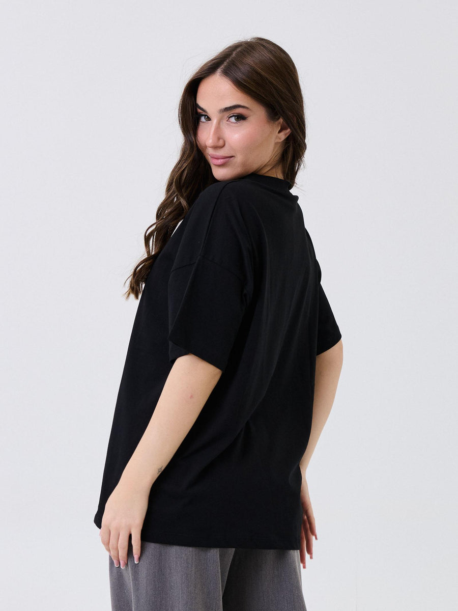 T-Shirt over Vicolo nera con ricamo "Atelier VCL" RF0120 NERO Vicolo 