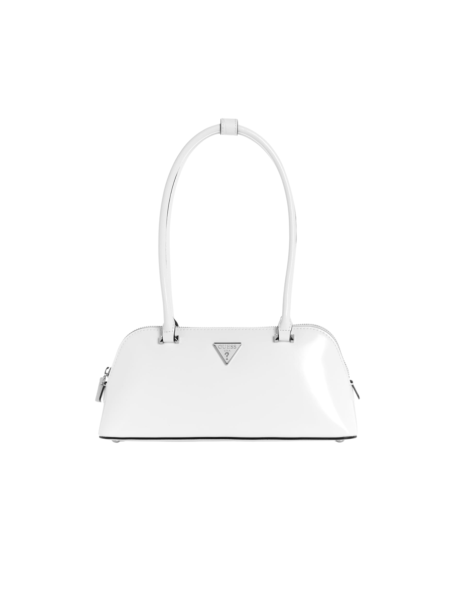Borsa a spalla Guess bianca effetto vernice con logo triangolare HWNY9496080 WHI Guess 