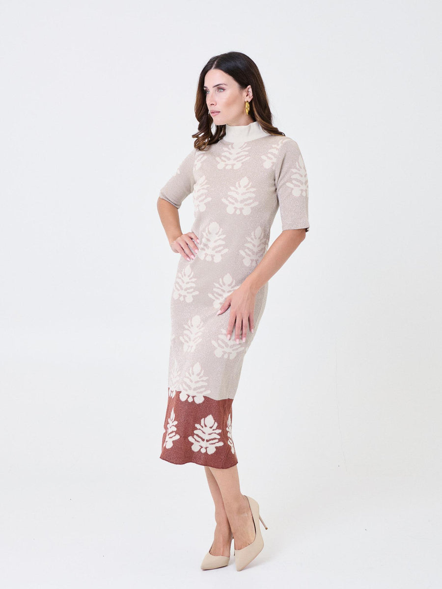 Abito lungo Pho Firenze beige in lurex con scollo profondo a goccia 4324066 SILVER/SIERRA PHO FIRENZE 