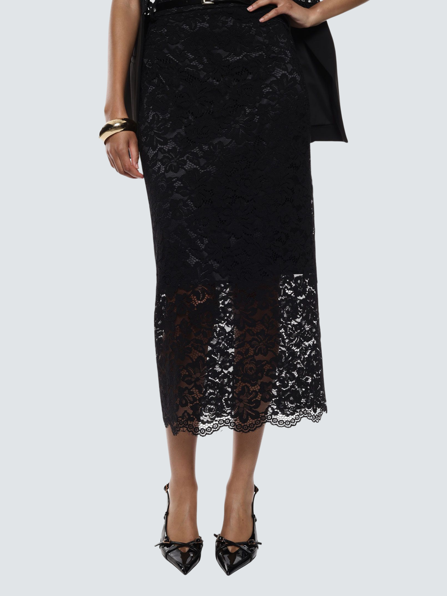 Gonna lunga Imperial nero in pizzo con spacco e cintura GMK5KMA NERO Imperial 