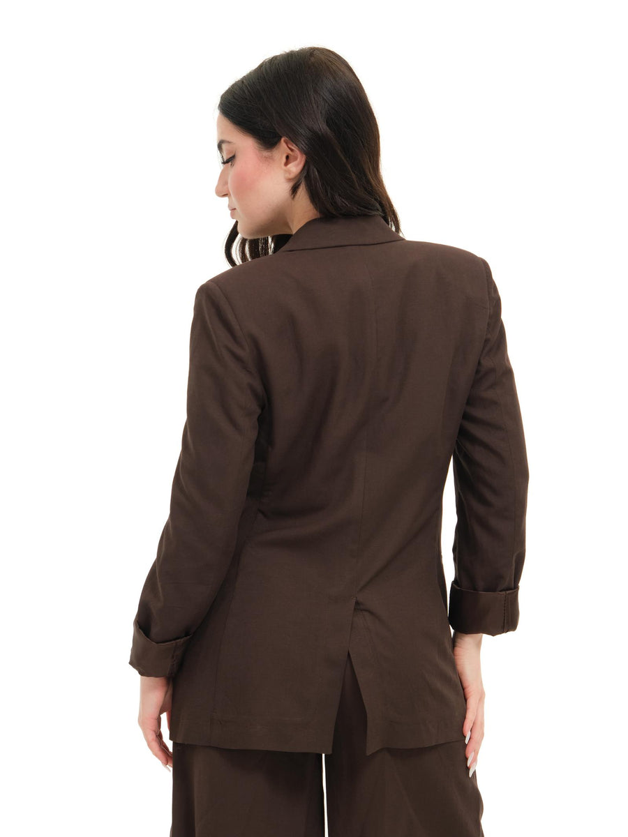 Blazer monopetto Vicolo marrone in misto lino TD1733 DU37 Vicolo 