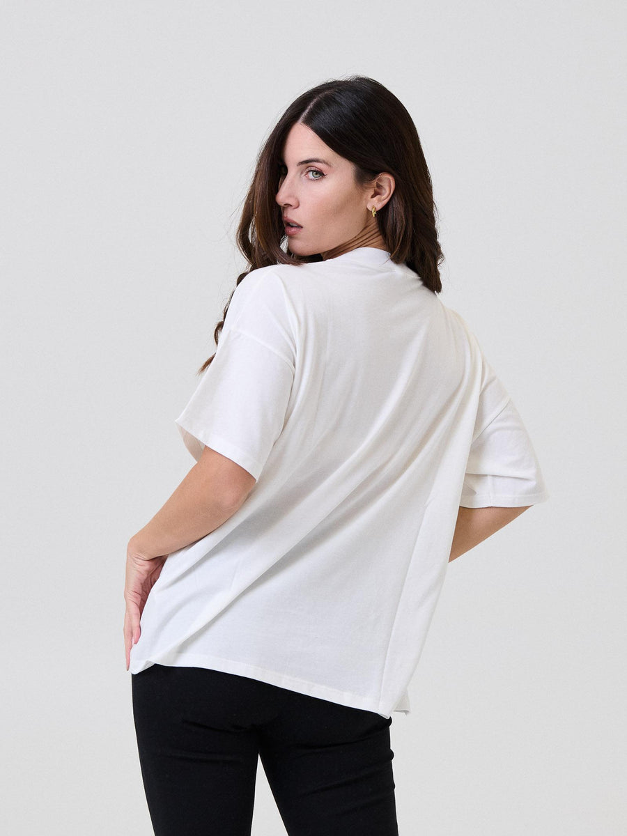 T-Shirt over Vicolo bianca con inserto in pizzo e velluto RF0348 UNI Vicolo 