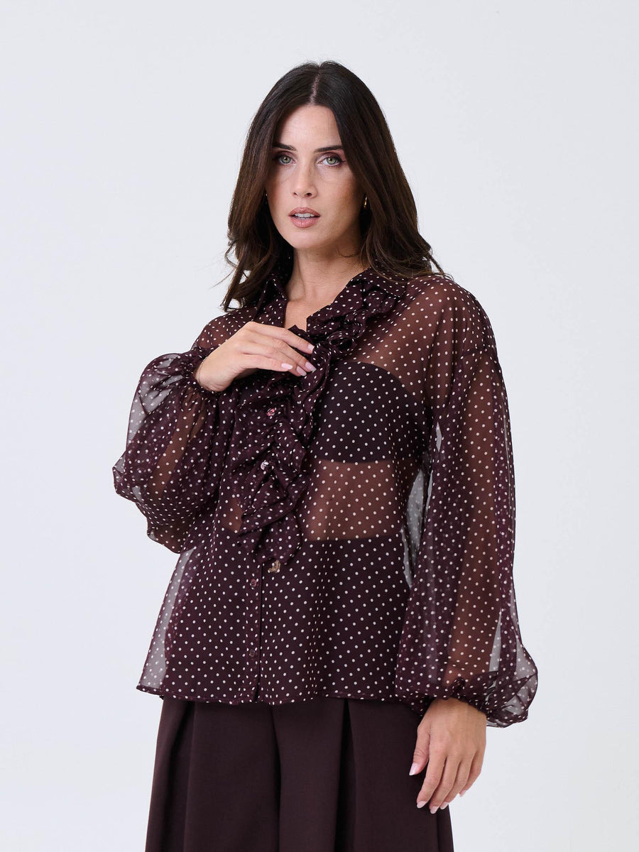 Camicia trasparente a pois Imperial prugna con volant CND7KIH PRUGNA Imperial 