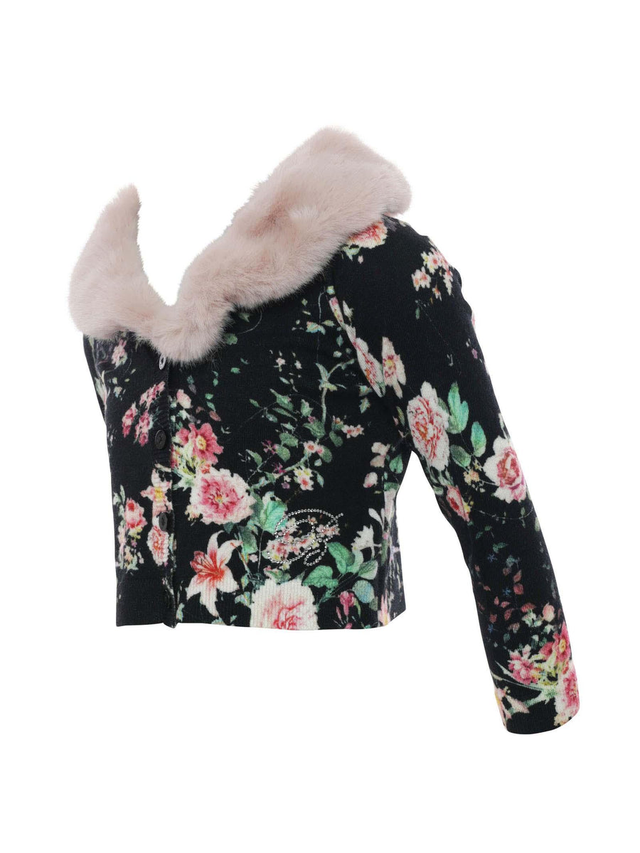 Cardigan floreale con pelliccia IF2053MAB01 B4013 Miss Blumarine 