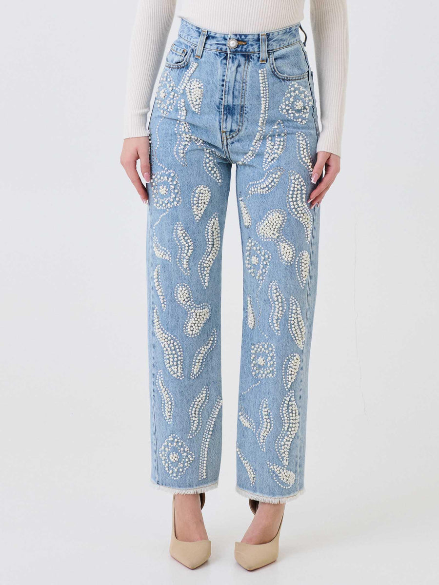 Jeans "Grifon" Bohemian Vì azzurro con perle e strass all over SC02APP UNI Bohemian V 
