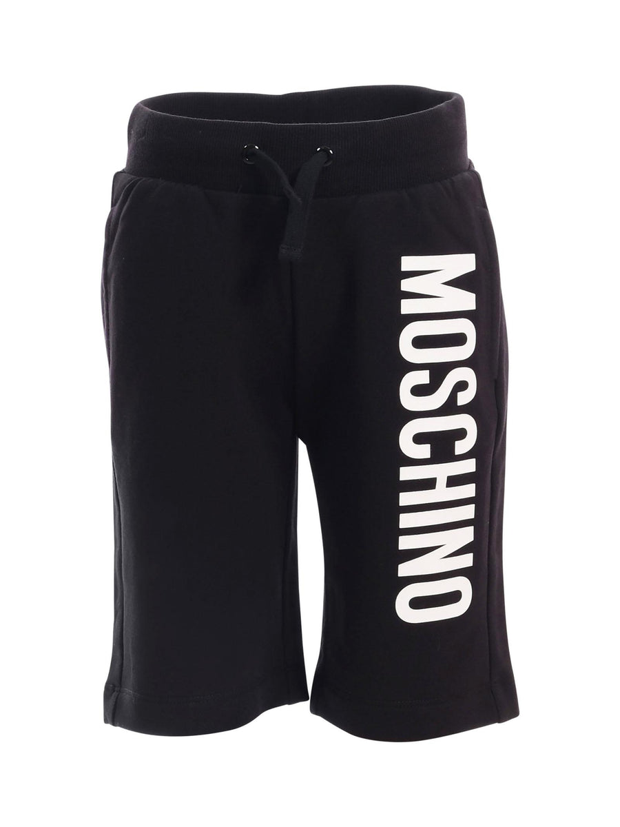 Shorts Moschino neri con maxi stampa logo laterale HUQ02F 60100 Moschino 