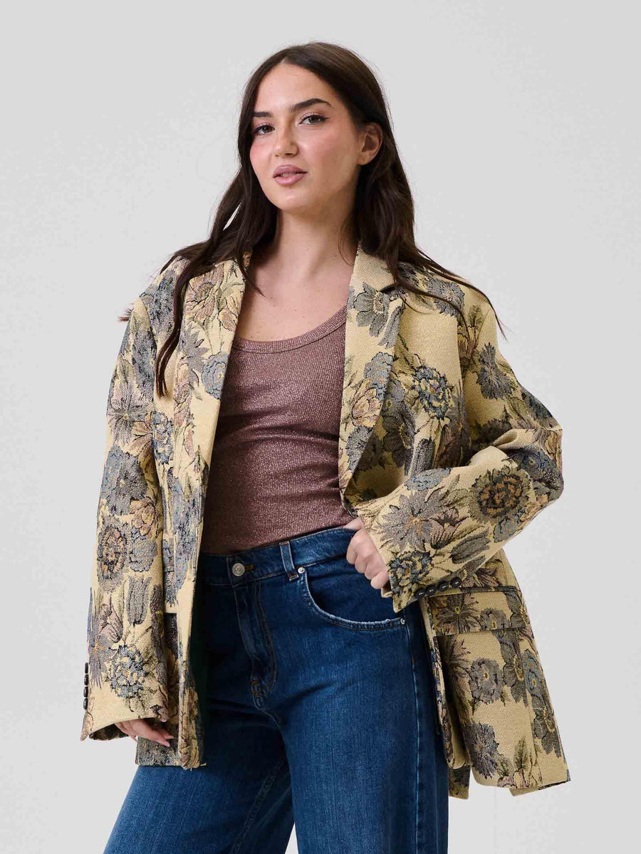 Blazer jacquard floreale Vicolo beige con filo lurex TF0698 UNI Vicolo 