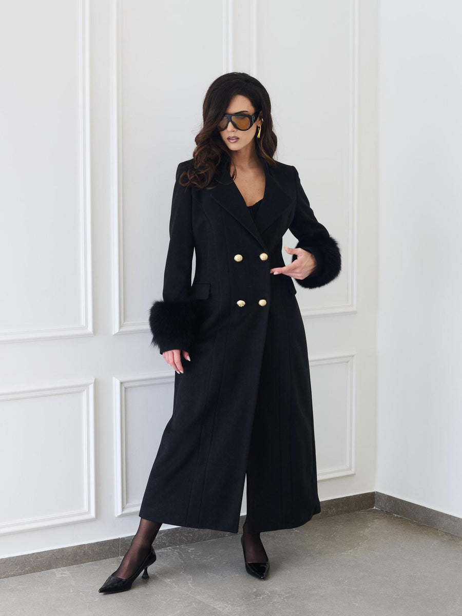 Cappotto doppiopetto Yes London nero con maniche in pelliccia volpe CD1208 UNI Yes london 
