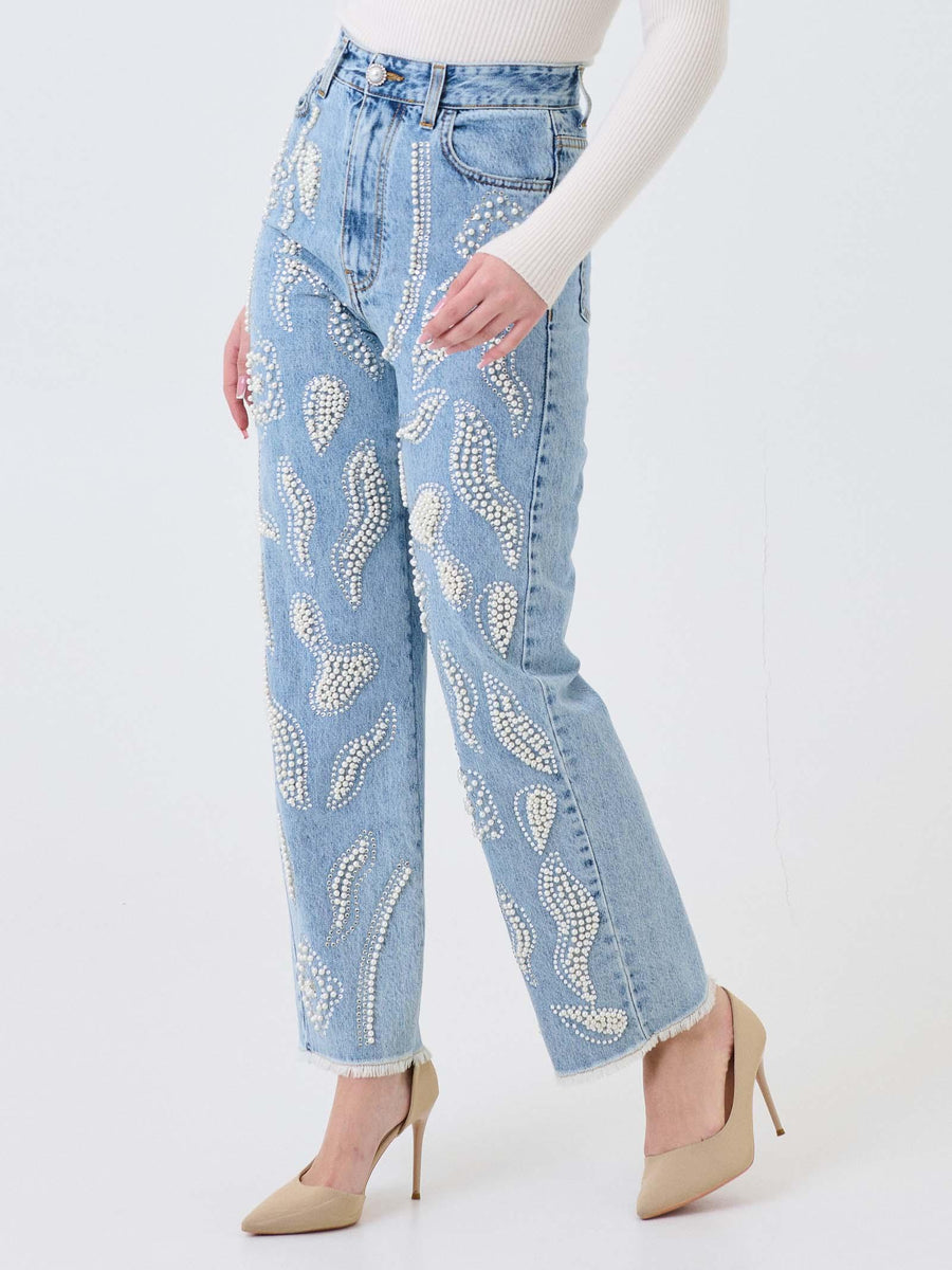 Jeans "Grifon" Bohemian Vì azzurro con perle e strass all over SC02APP UNI Bohemian V 