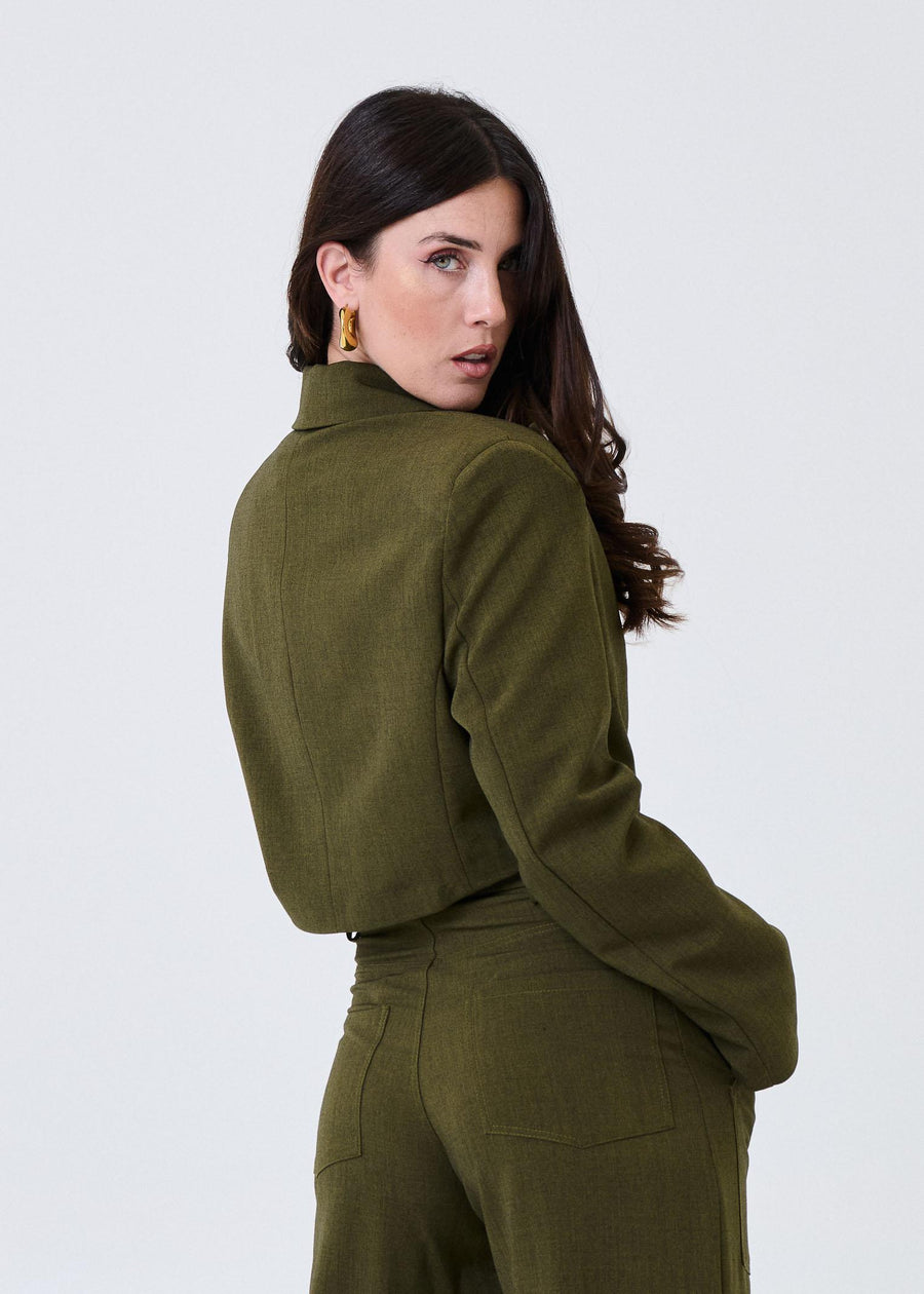 Giacca cropped Haveone verde militare con revers a lancia JSOP014 MILITARE Haveone 