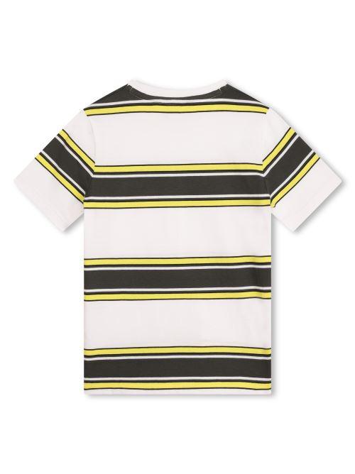 T-shirt bianca righe in contrasto giallo/nero J50721 N05 Boss 