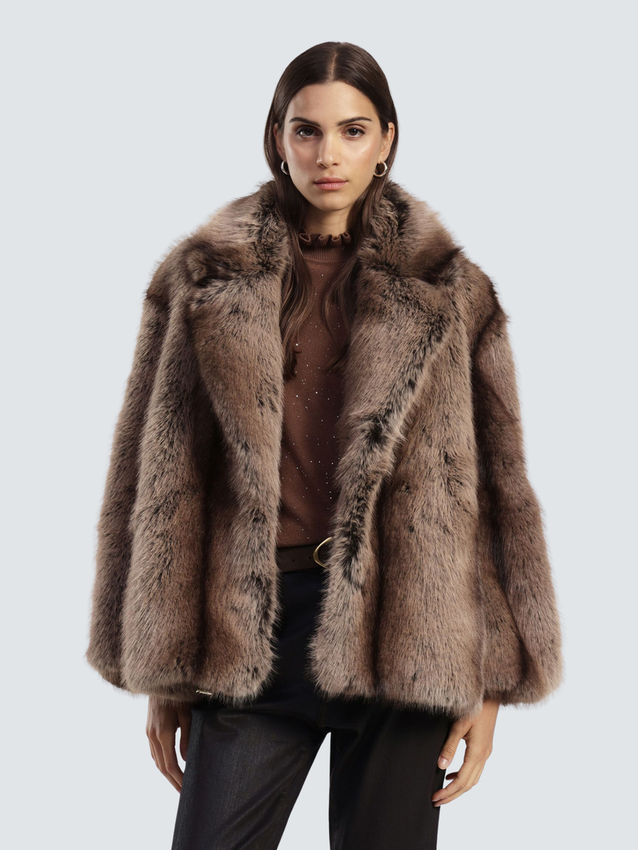 Ecopelliccia Dixie marrone con ampio revers V330Y004A MARRONE Dixie 