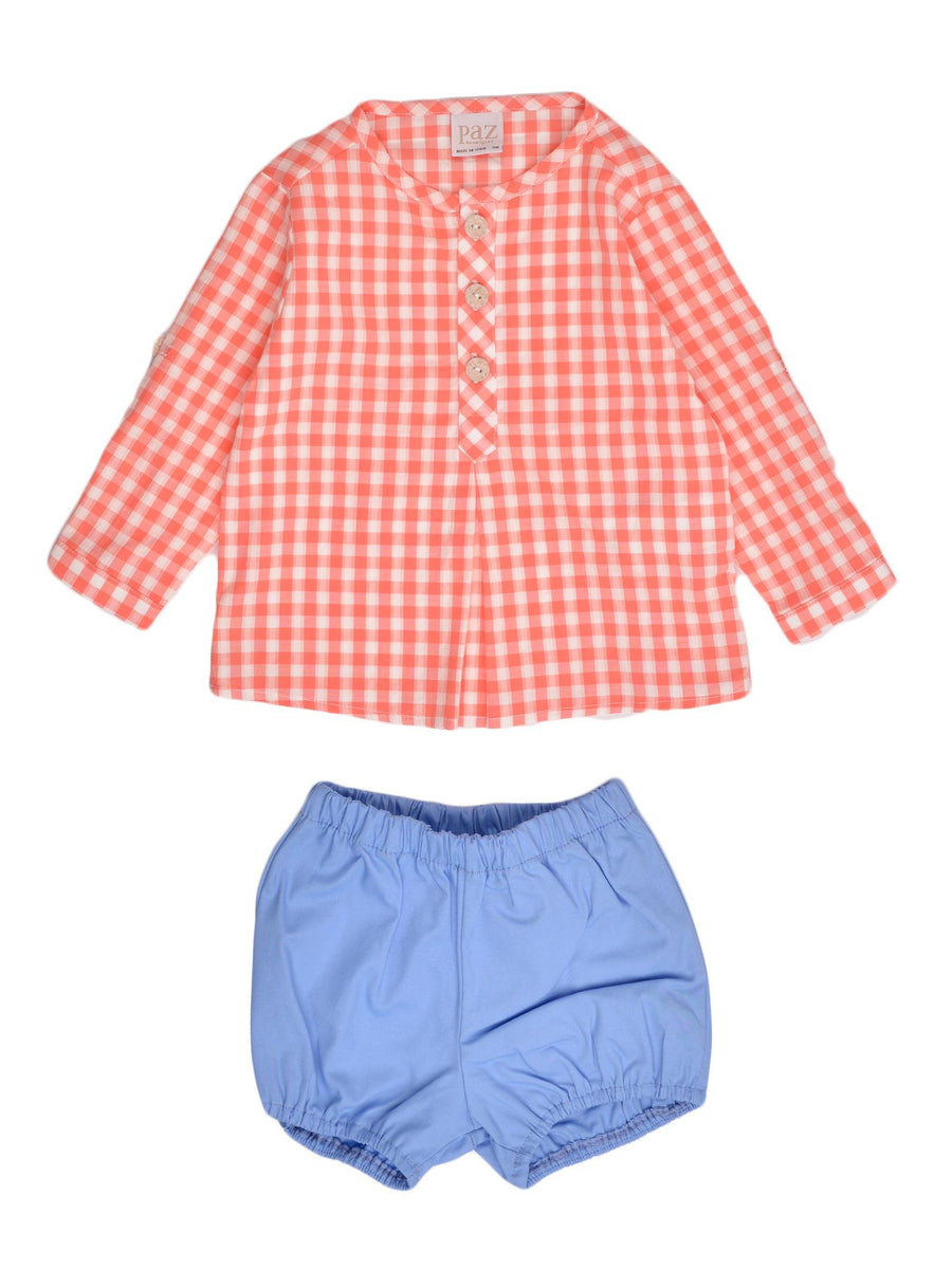 Completo a quadretti corallo e azzurro 10645262 47T1390 Paz Rodriguez 
