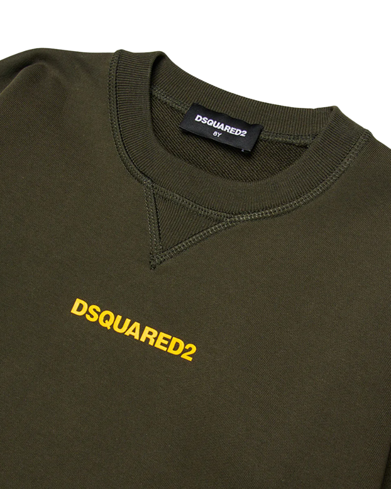 Felpa Dsquared verde militare con logo lettering giallo DQ2739 DQ518 Dsquared 