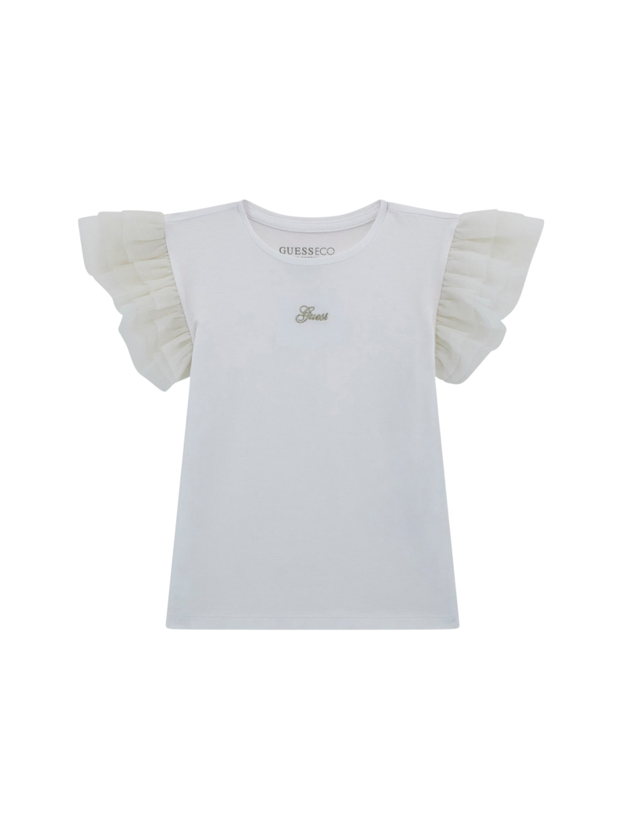 T-Shirt Guess bianca con maniche con volant K5GI18K6YW4 G011 Guess 