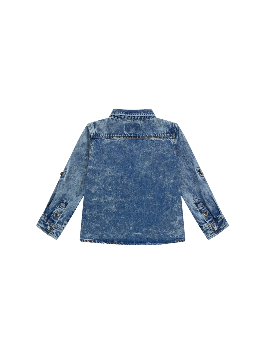 Camicia in denim Guess blu con tasche a pattina N5YH01D4EU0 SUAP Guess 