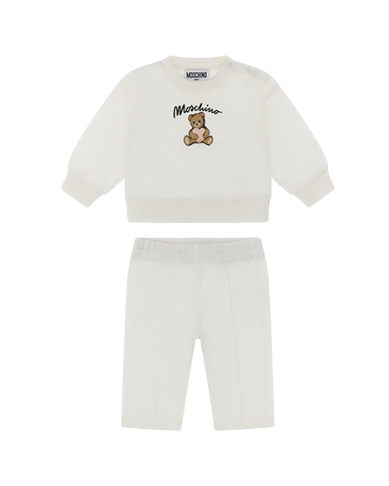 Completo Moschino bianco con stampa orsetto e logo MDK03D 10063 Moschino 