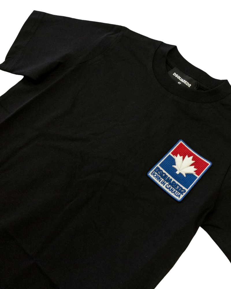 T-Shirt a maniche corte Dsquared nera con patch foglia d'acero DQ2992 DQ900 Dsquared 