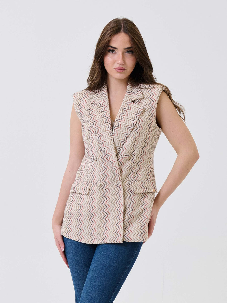 Gilet lungo Pho Firenze beige fantasia chevron in lurex 4324038 GINGER PHO FIRENZE 