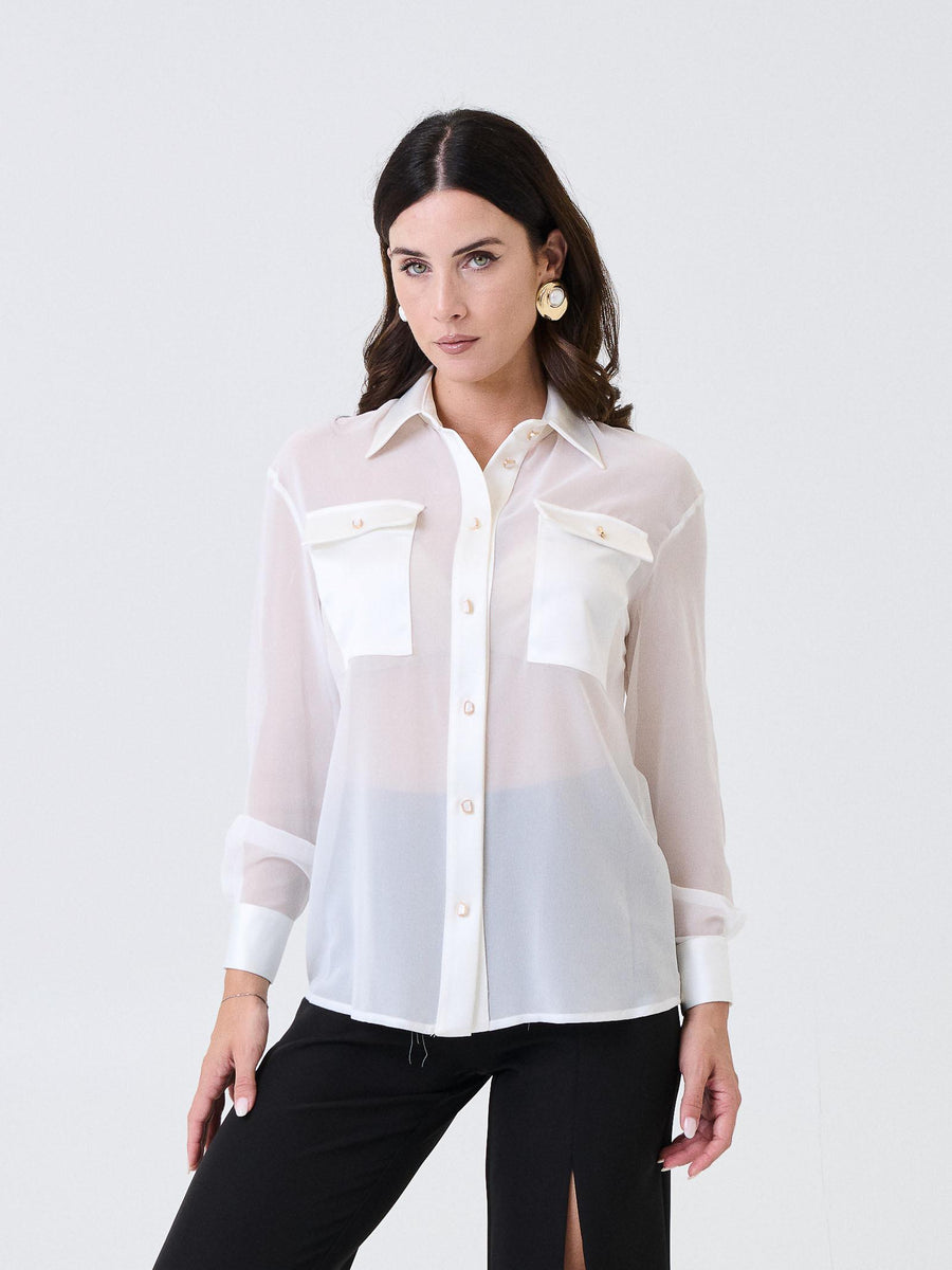 Camicia semi trasparente Silence Limited bianca con dettagli gioiello CA7015 MILK Silence Limited 