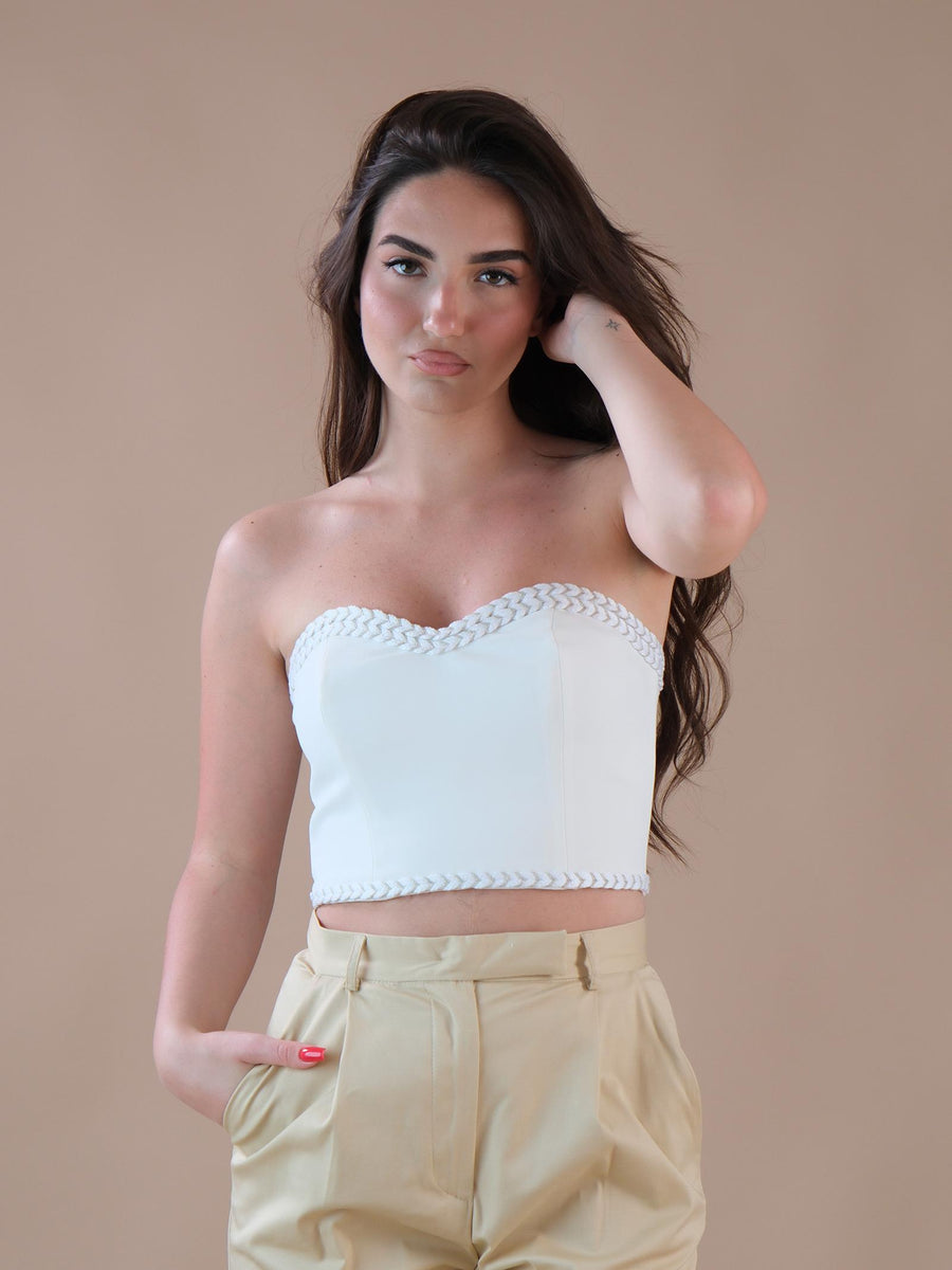 Top corto treccine panna BOU123 OFFWHITE Bohemian V 