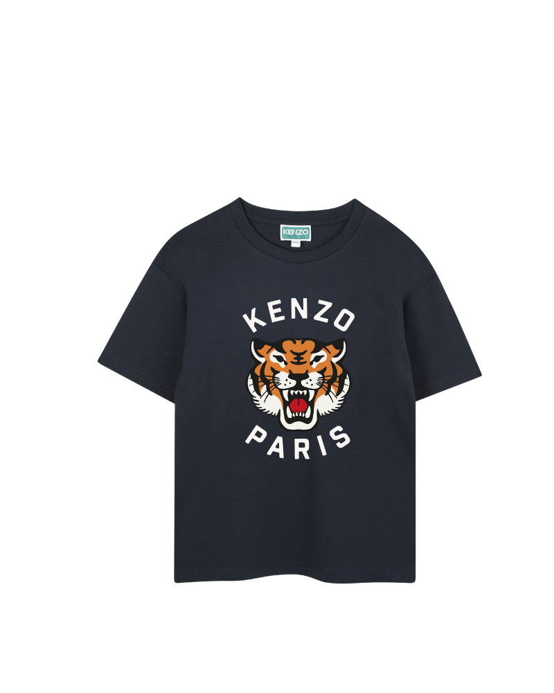 T-Shirt Kenzo blu navy con logo e tigre frontale K61505 845 Kenzo 