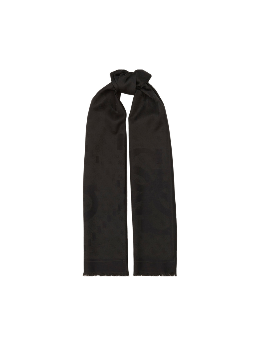 Sciarpa Guess nera con logo tono su tono e frange sul fondo AW5357POL03 BLA Guess 
