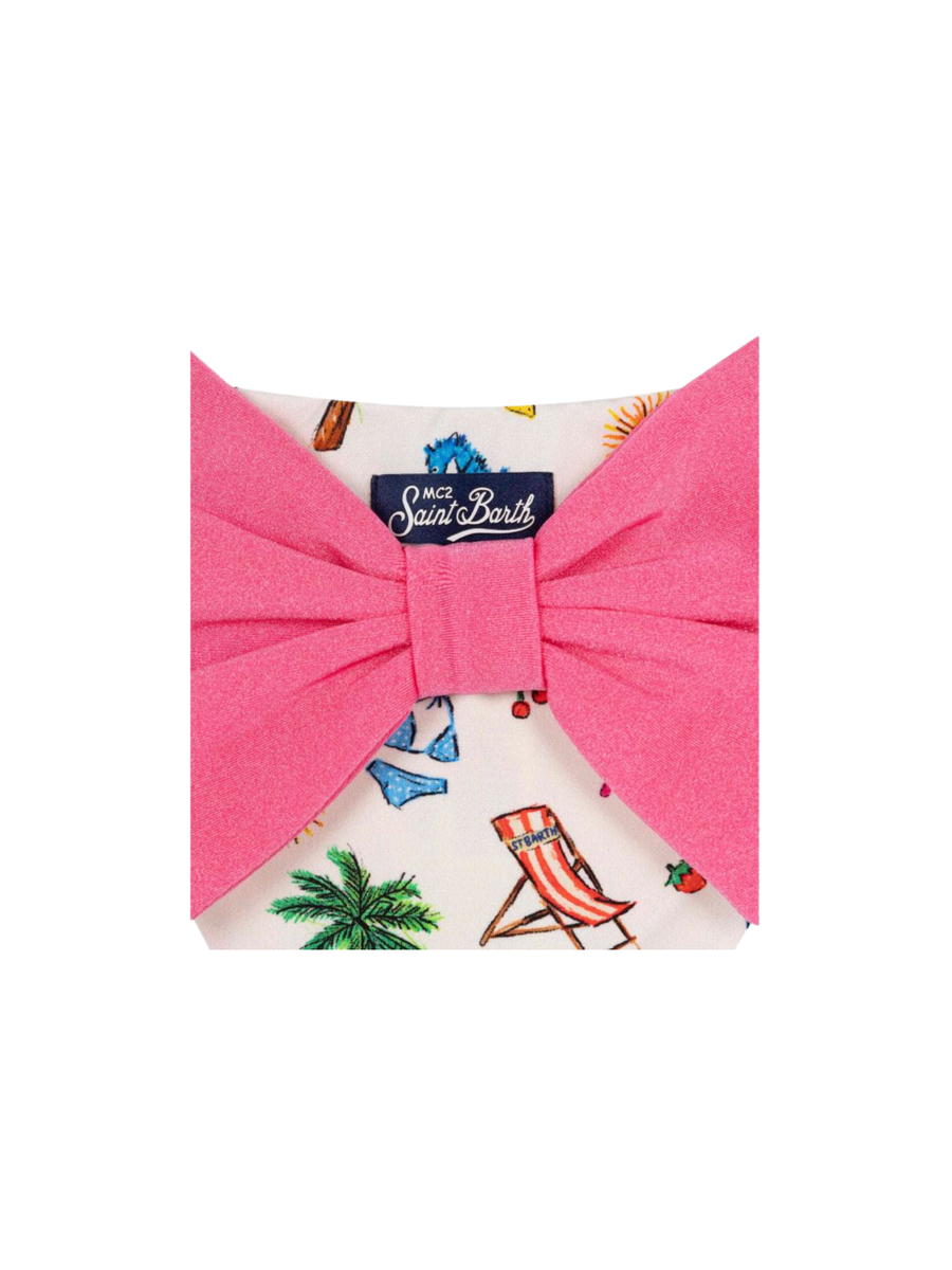 Slip da mare Saint Barth bianco con fiocco e stampa tropicale MAD0001 01084H MC2 SAINT BARTH 