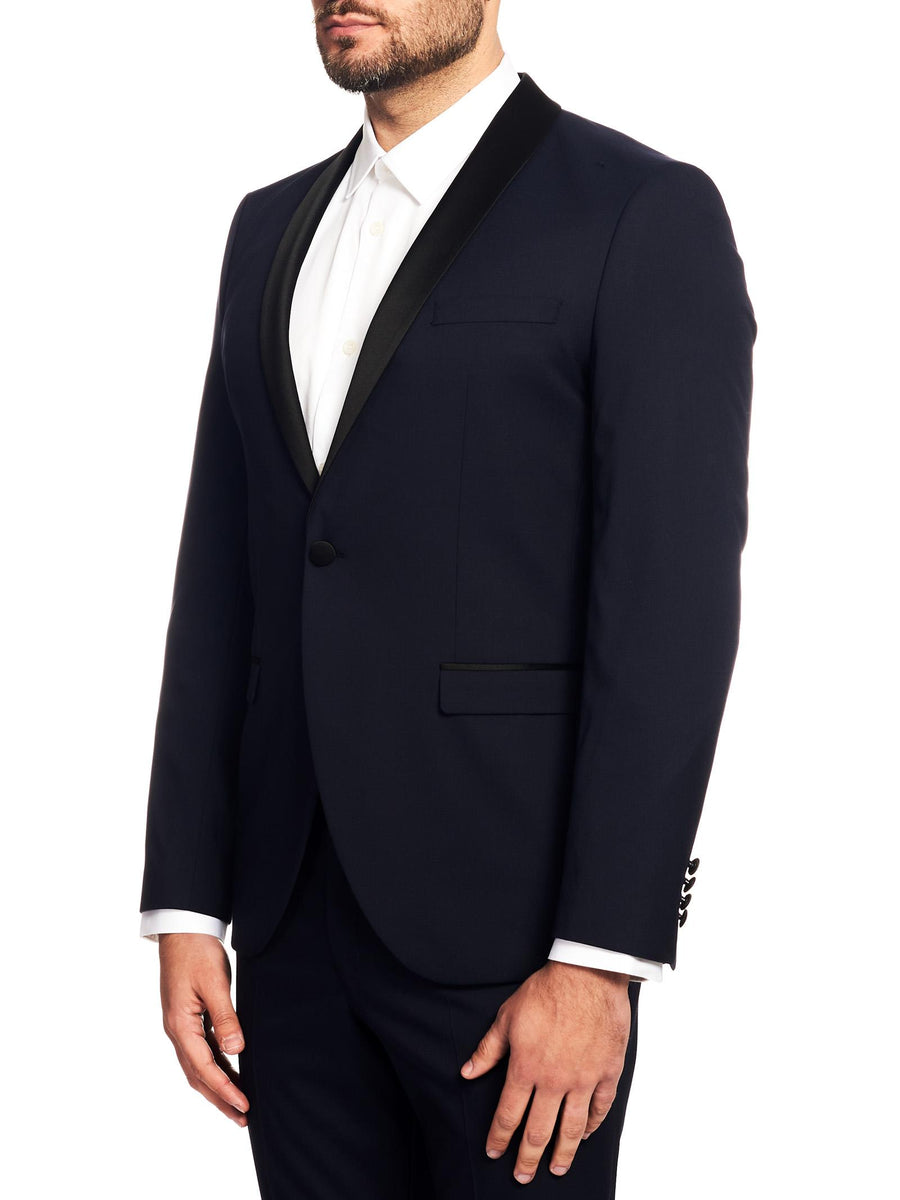 Giacca navy revers in raso 16077698 NAVY Selected 