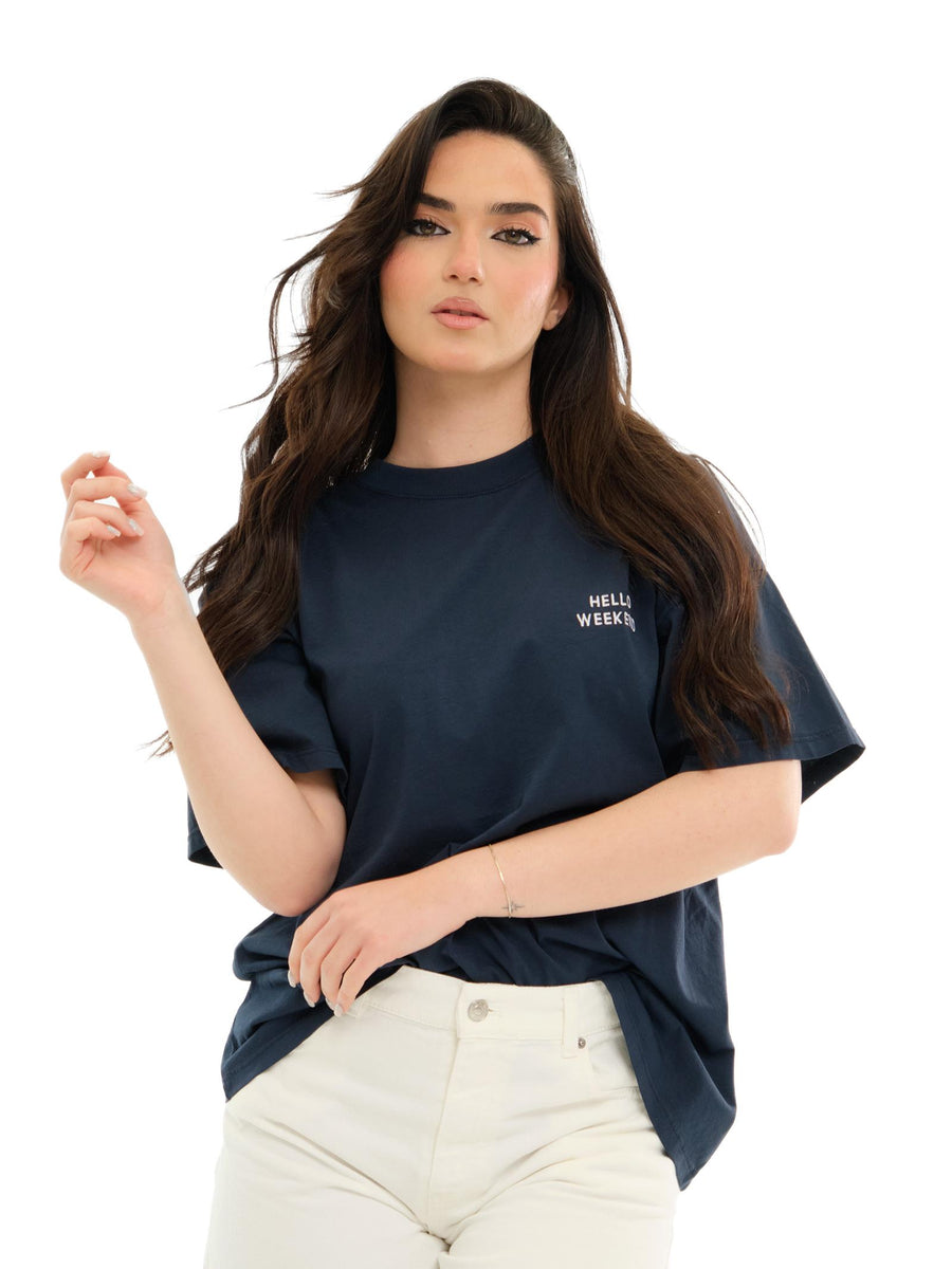 T-Shirt oversize Vicolo blu "hello weekend" RD0516 BLU Vicolo 
