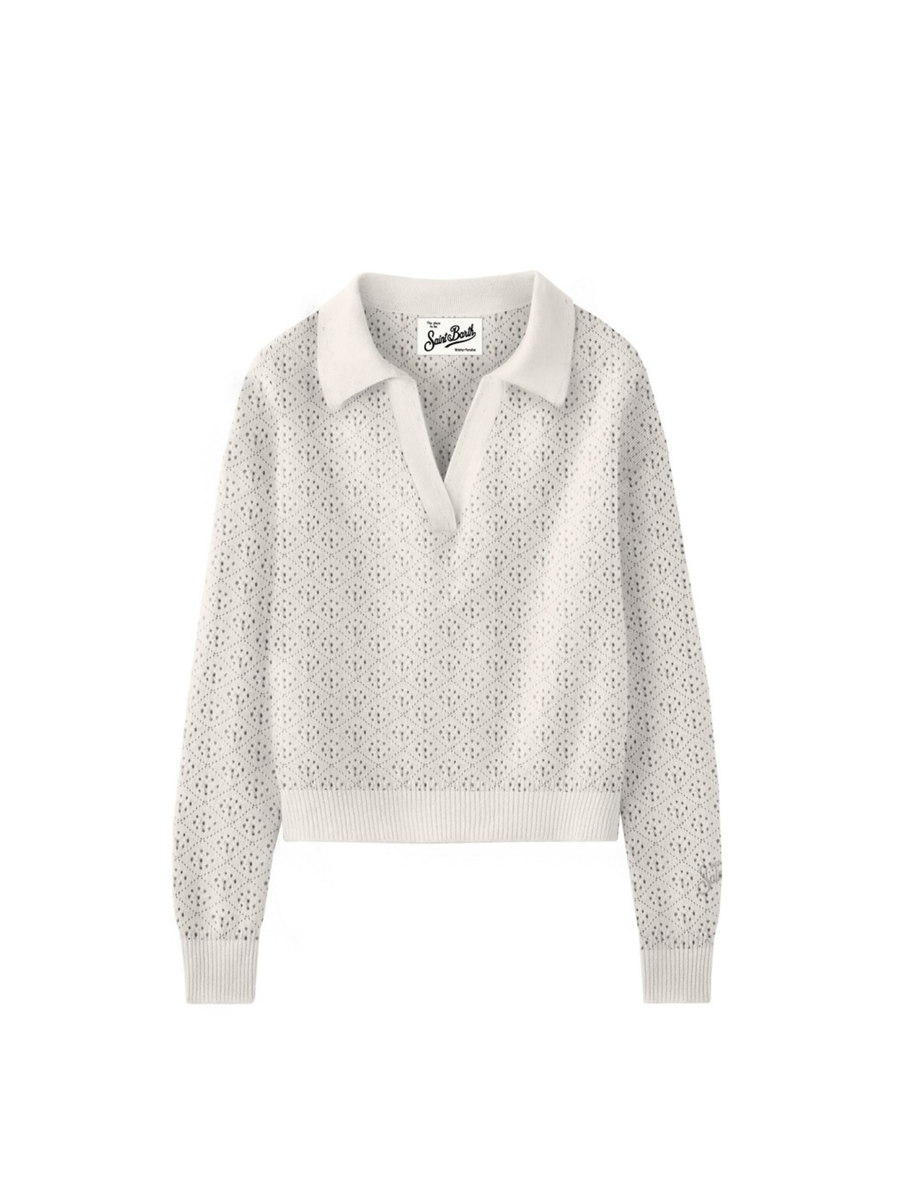 Maglia traforata con colletto Saint Barth bianca NIT0003 00040I MC2 SAINT BARTH 