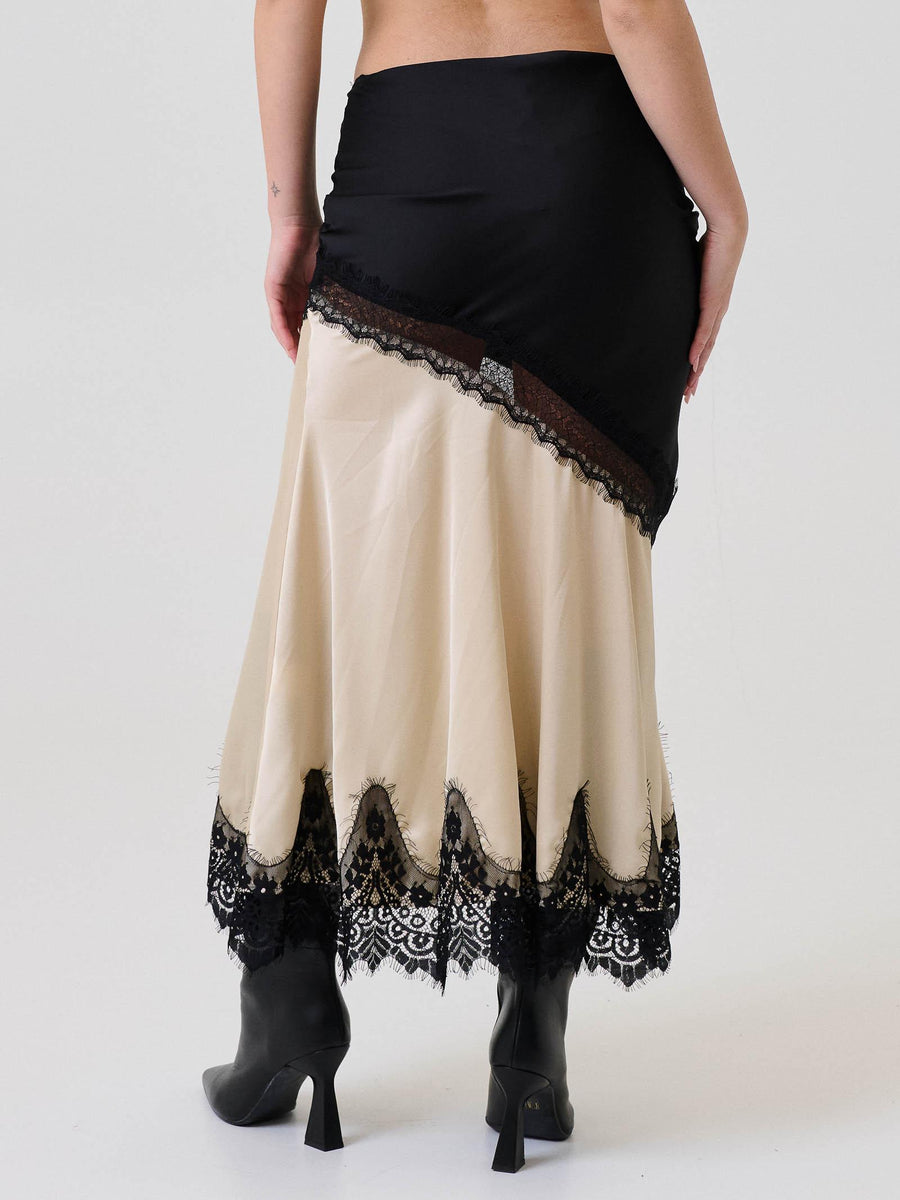 Gonna asimmetrica Vicolo nera e beige con inserti in pizzo TF1249 NERO Vicolo 