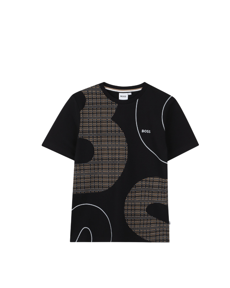 T-Shirt Boss nera con stampa geometrica a contrasto J52724 09B Boss 